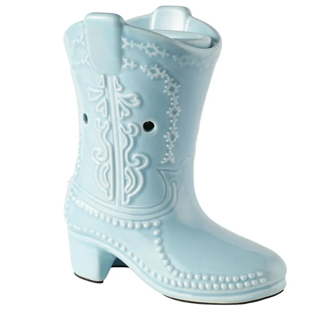 Blue Cowgirl Boot Ceramic Fragrance Wax Warmer Aromatherapy  Gift NEW